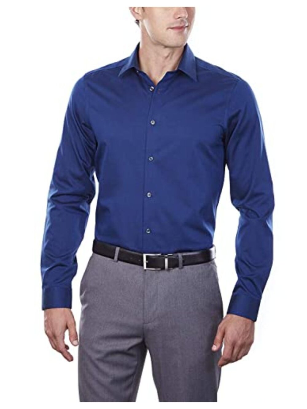 Mens Dress Shirt Slim Fit Non-Iron Wicking Herringbone Point Collar